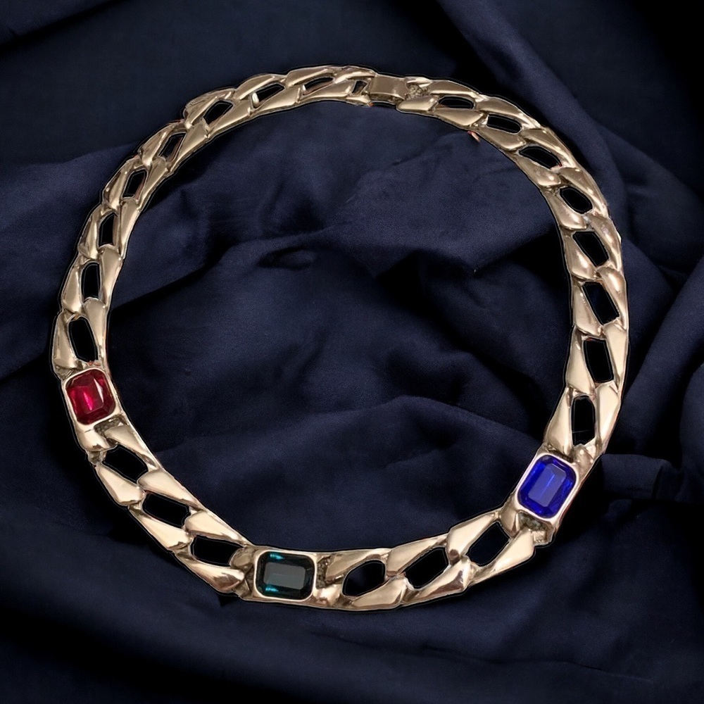 Vintage Silver Chunky Necklace with Faux Stones